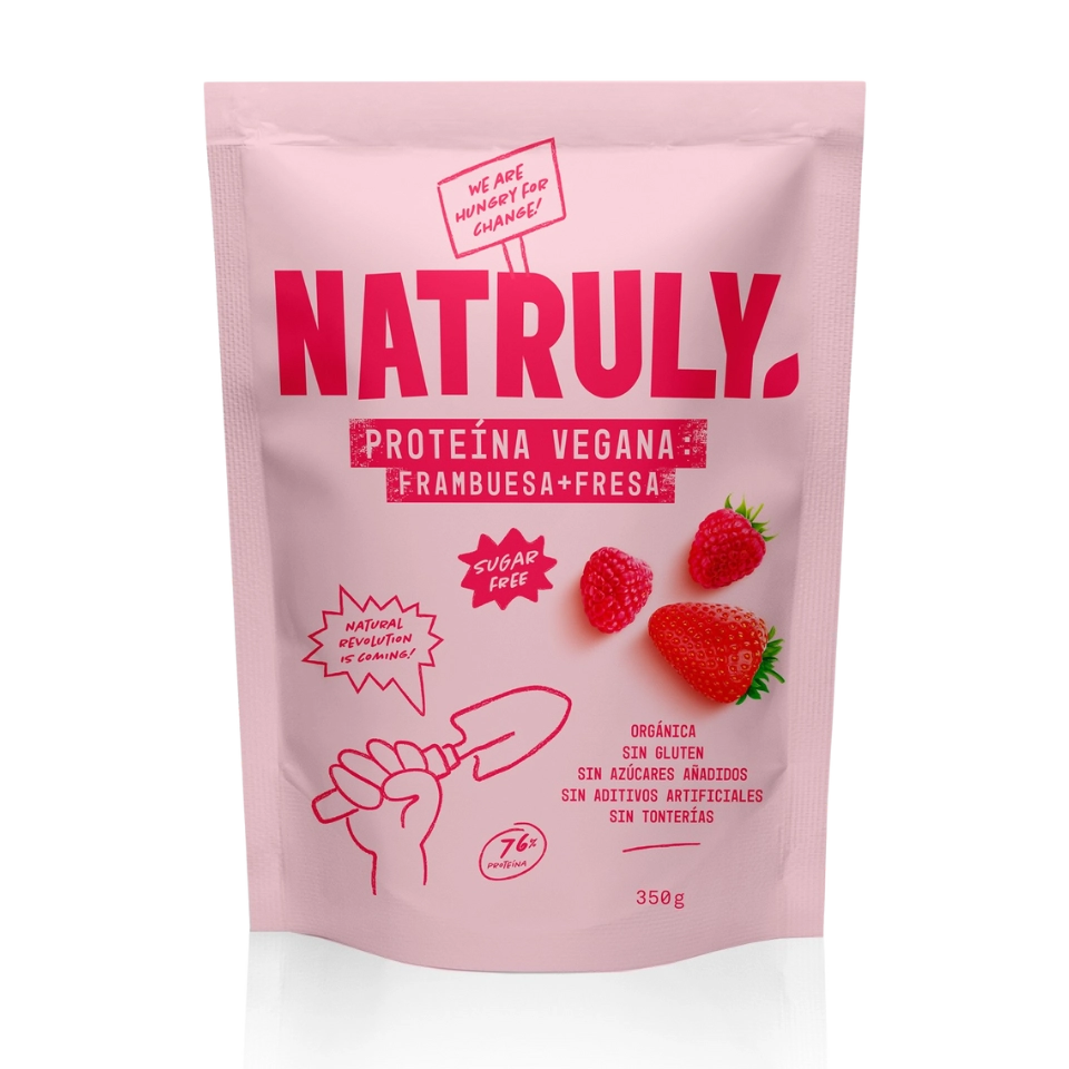 Ekologiški veganiški baltymai, aviečių ir braškių skonio | Natruly (350 g)