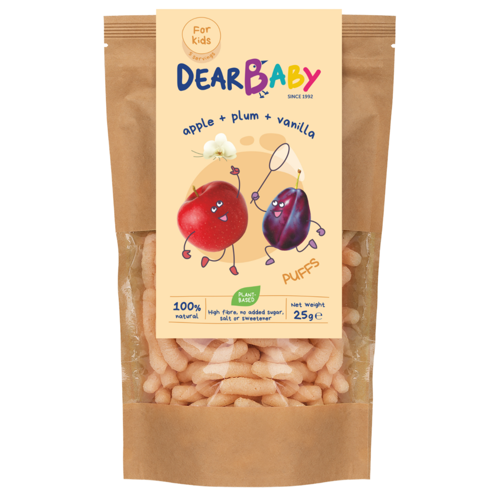 Liofilizuotų obuolių ir slyvų skonio grūdų užkandis | Dear baby (25 g)