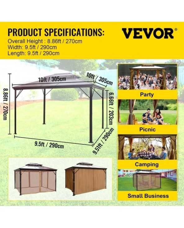 VEVOR kempingo palapinė pavėsinė 10x10/10x12ft kietas stogas lauko vakarėliui tinklelis kiemo pavėsinė markizė pastogė