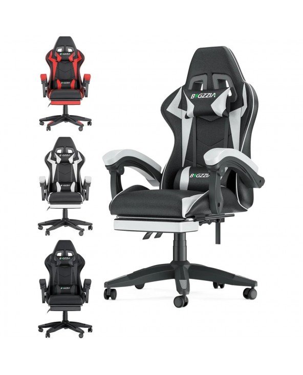 Žaidimų kėdė su atrama kojoms Žaidėjų kėdė Ergonomiška su juosmens pagalvėle Galvos atrama Žaidimų kėdė Reguliuojamo aukščio