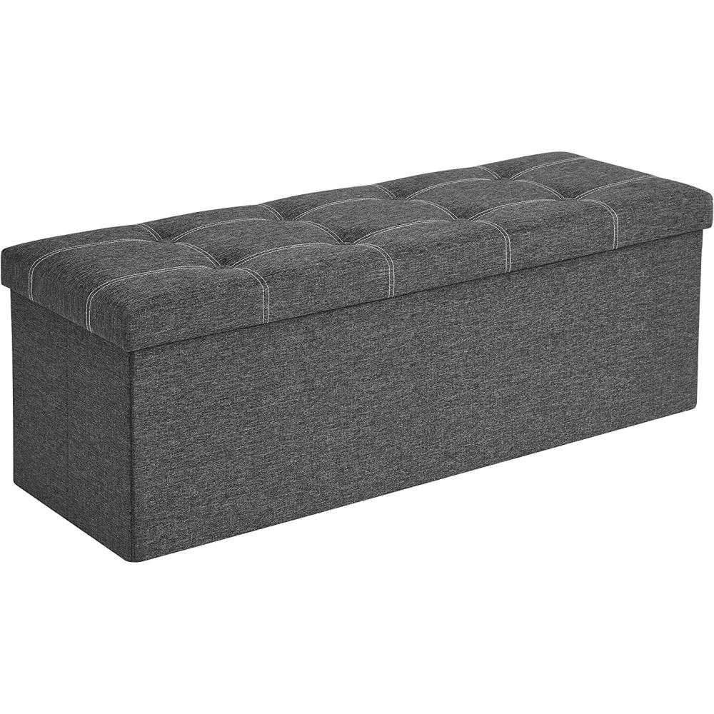 Sulankiojamas tekstilinis pufas su saugykla, laikomas iki 300 kg, 110x38x38 cm