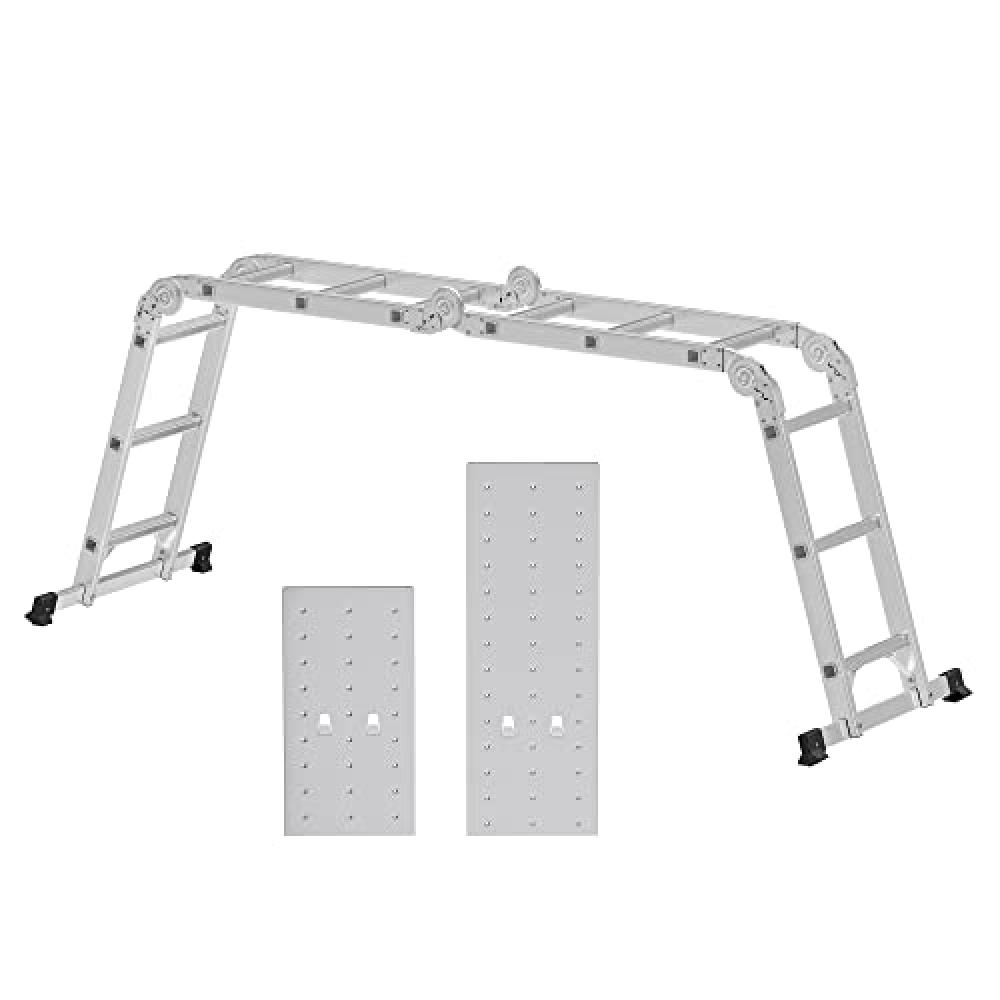 daugiafunkcės aliuminio kopėčios su 2 metalinėmis plokštėmis ir 12 laiptelių, 126x27x37 cm
