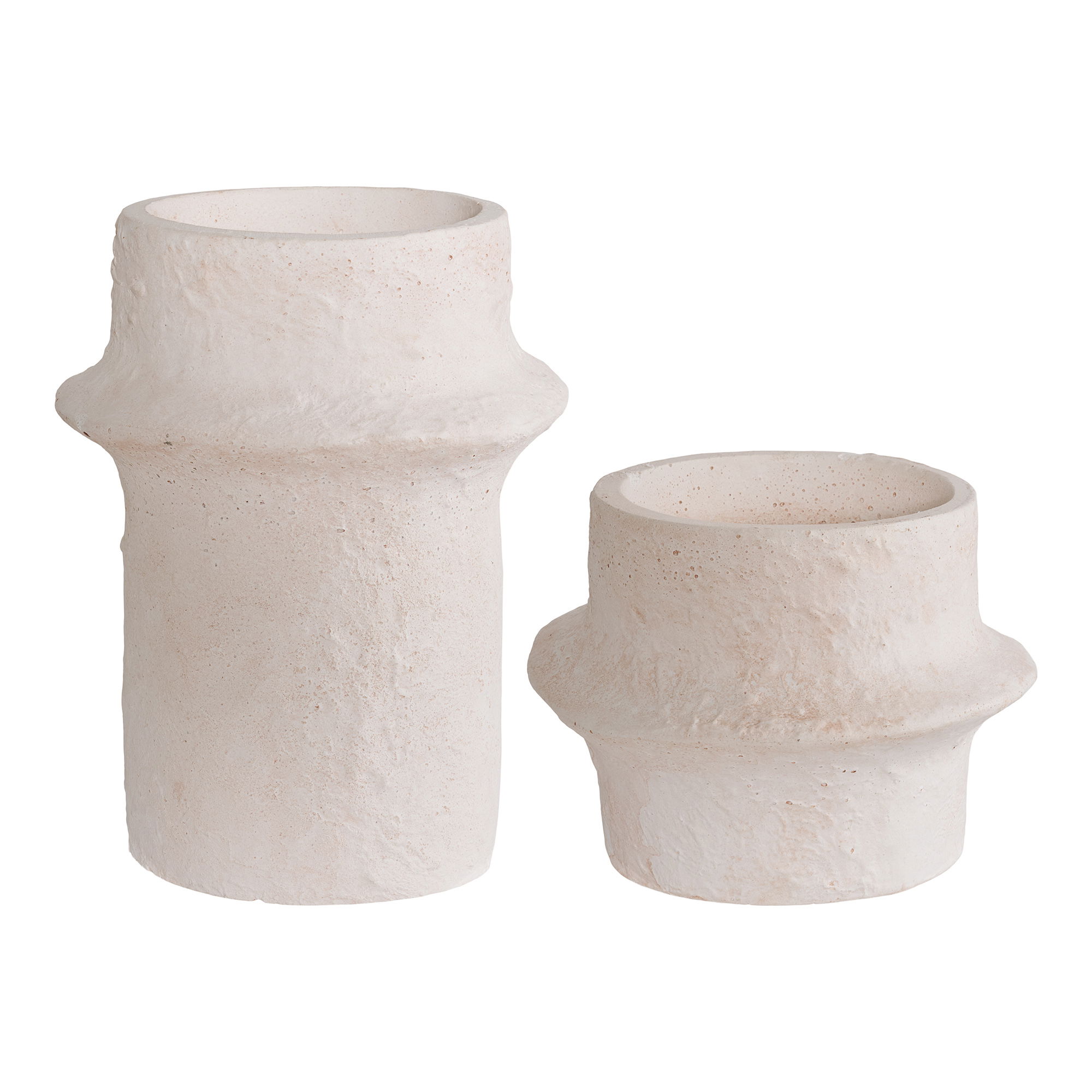 Cementinės žvakidės | 2 vnt. kompl. | 10,8 / 11,4 x 8,2 / 15,2 x 10,6 / 11,4 cm | Balta