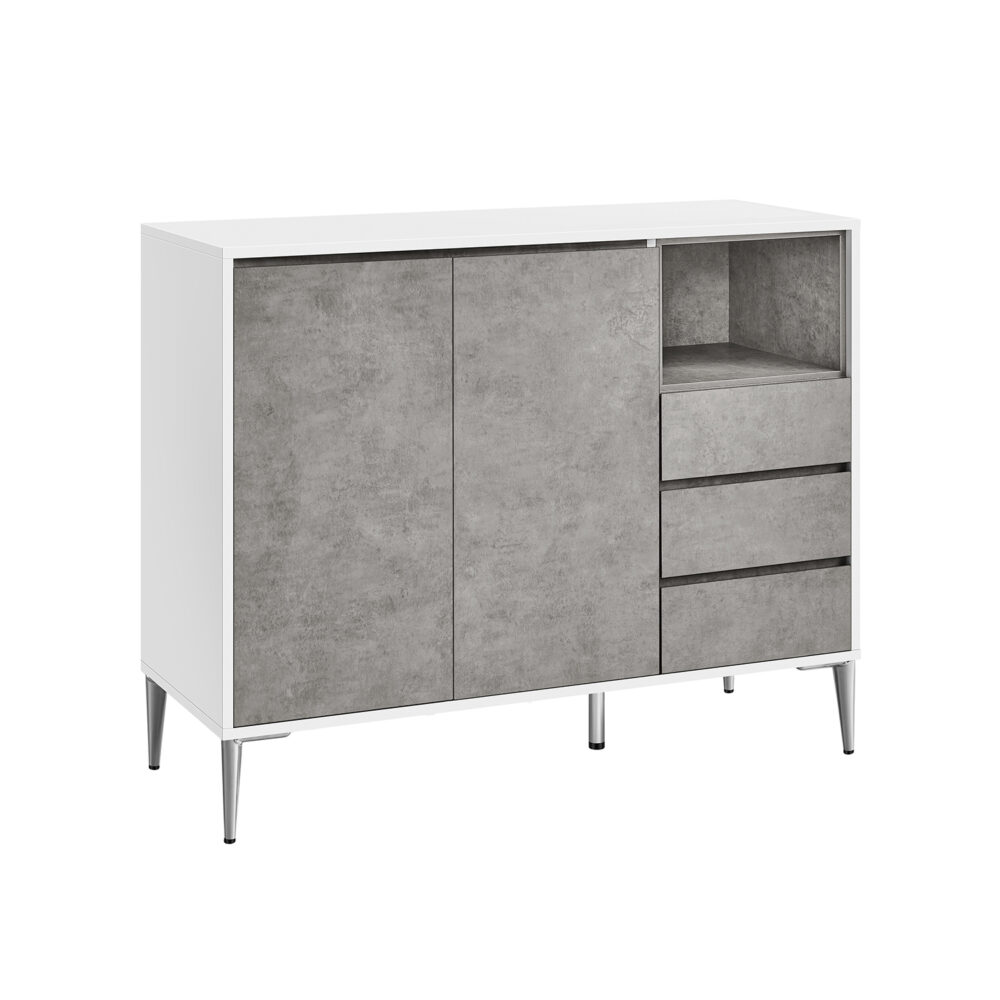 Moderni spintelė su durelėmis ir stalčiais | 40 x 103,5 x 85 cm | Pilka