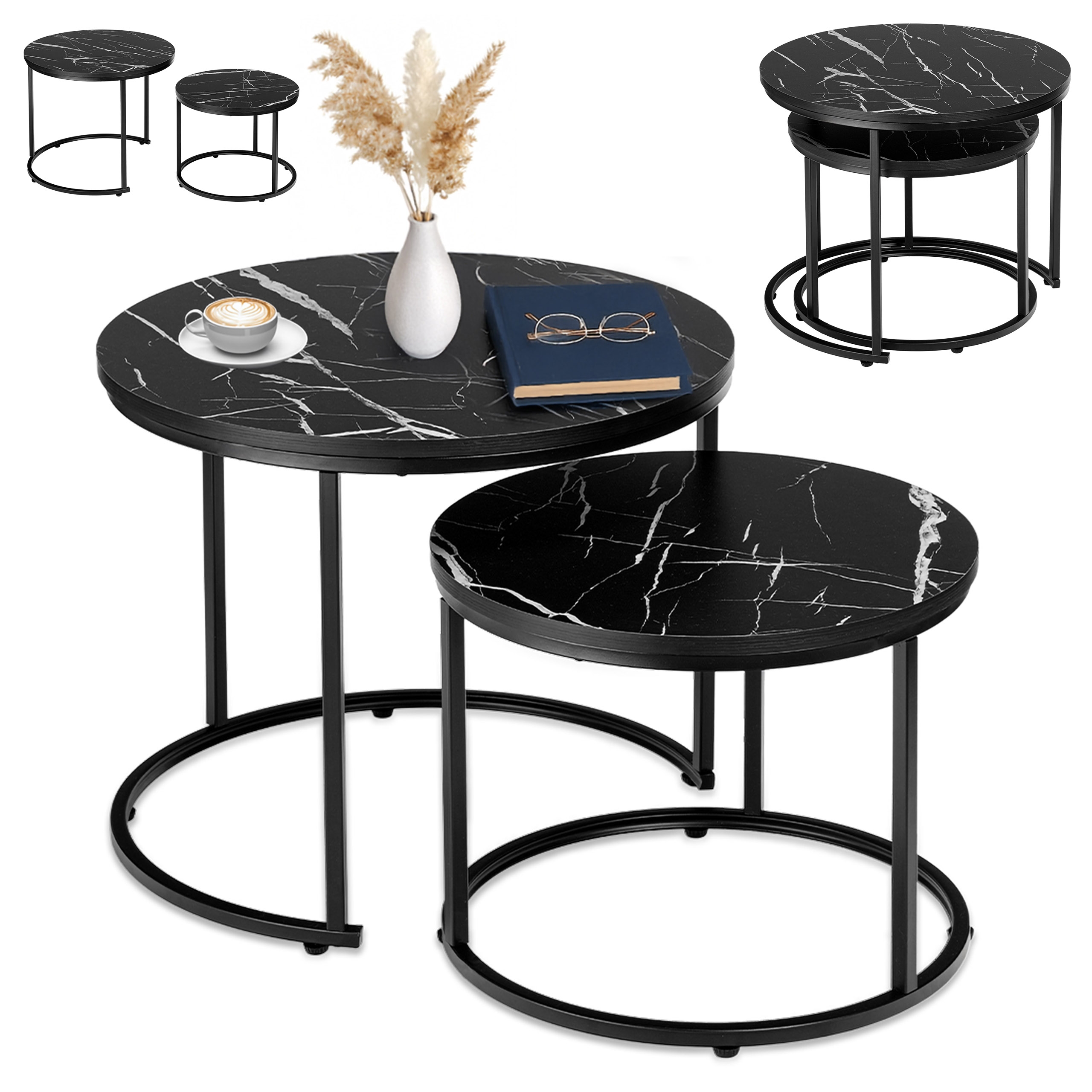 Dviejų  staliukų rinkinys "Galen Small Black Marble