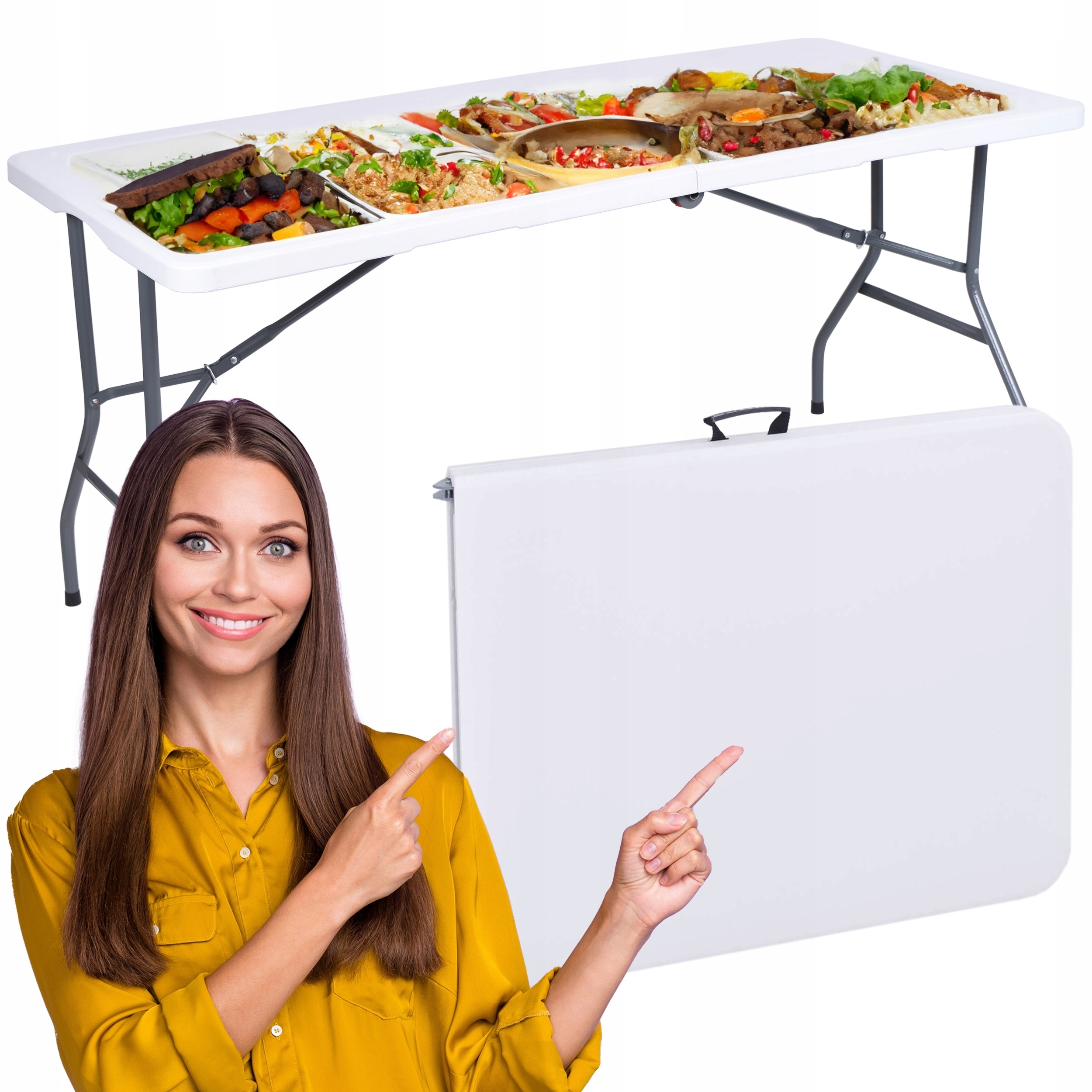 RICO maitinimo stalas, sulankstomas dėkle 152 cm, baltas