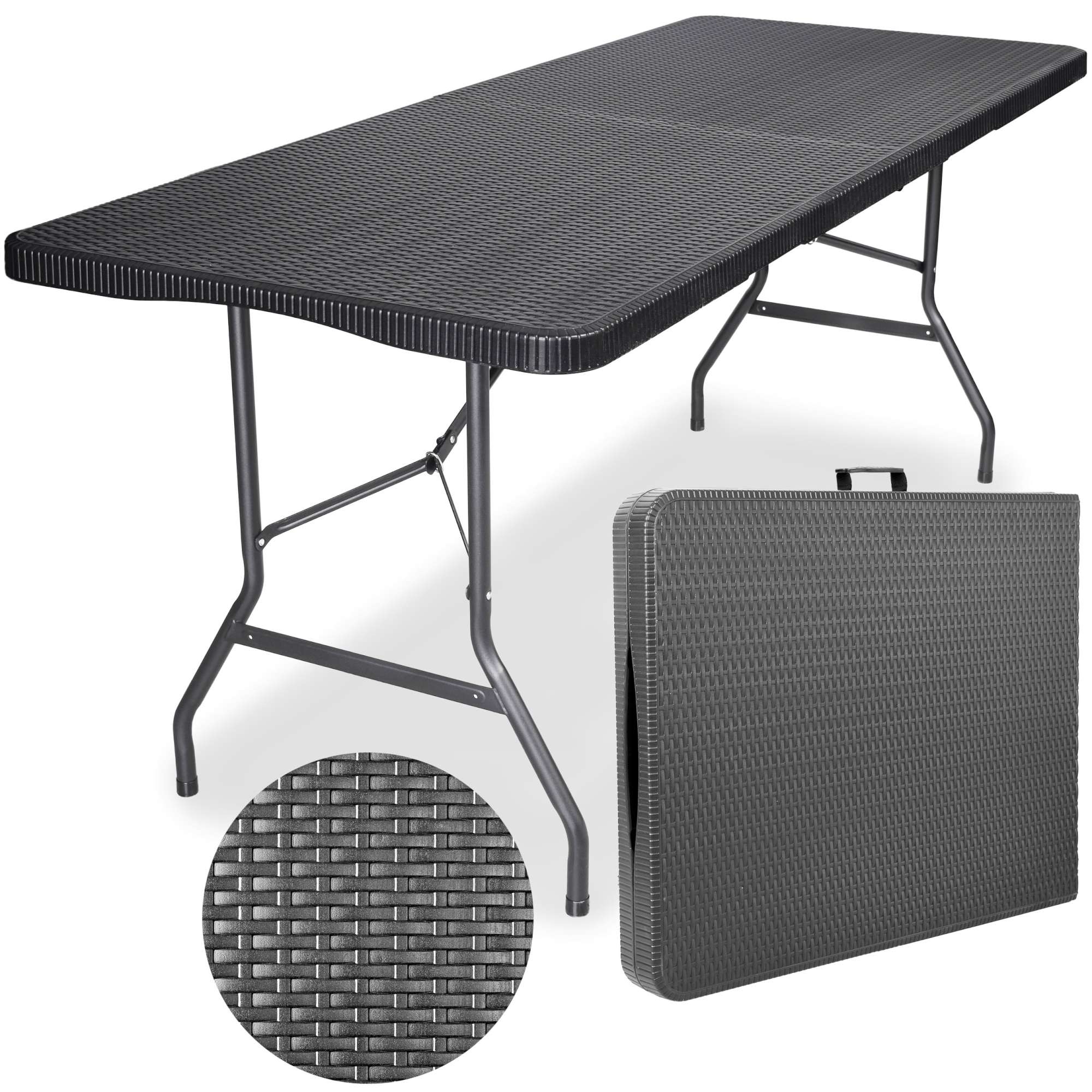 Į dėklą sulankstomas RATTAN maitinimo stalas - 180 cm pilkos spalvos