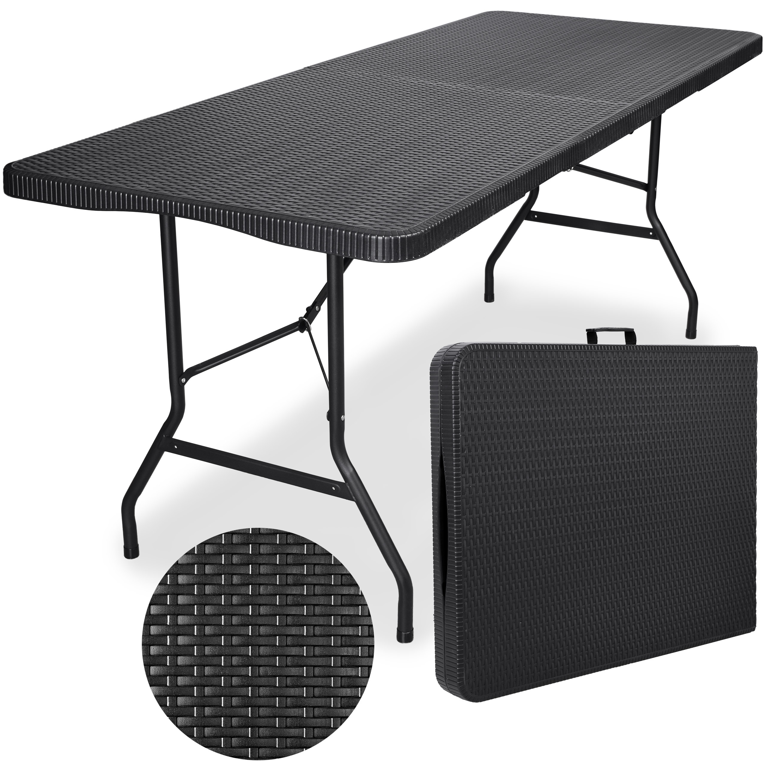 Į dėklą sulankstomas RATTAN maitinimo stalas - 180 cm juodas