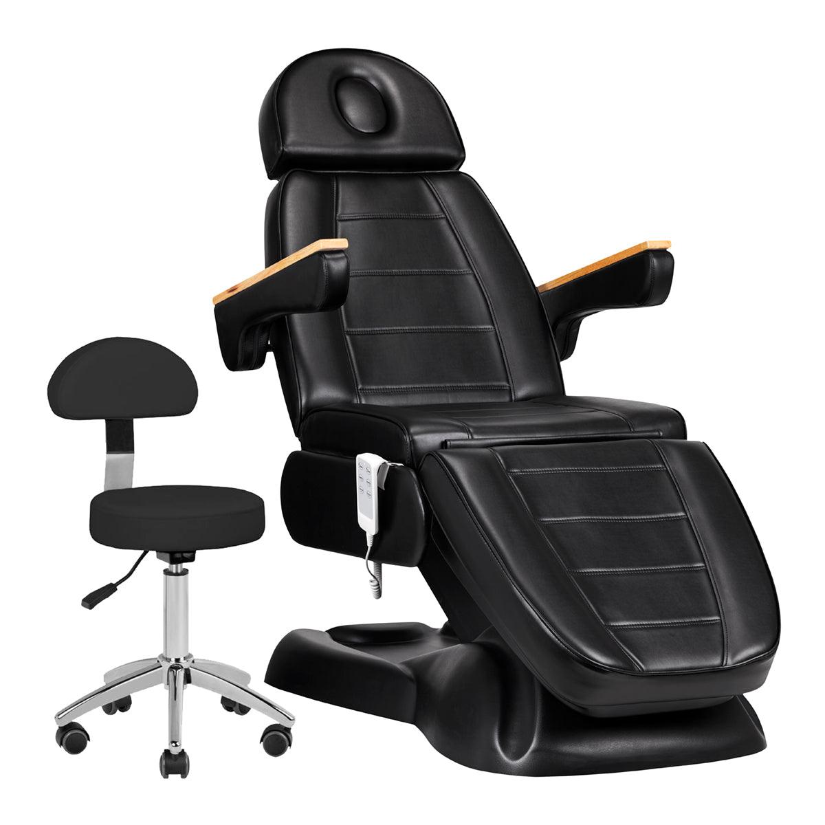 Elektrinis kosmetologinis gultas SILLON LUX 273B + meistro kėdė 304, juodos spalvos