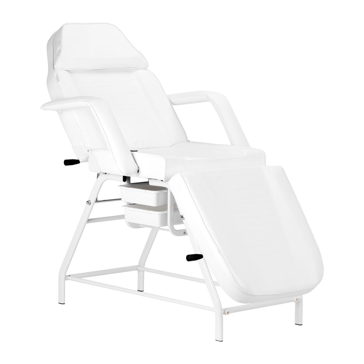 Mechaninis kosmetologinis gultas 557A su stalčiais, baltas