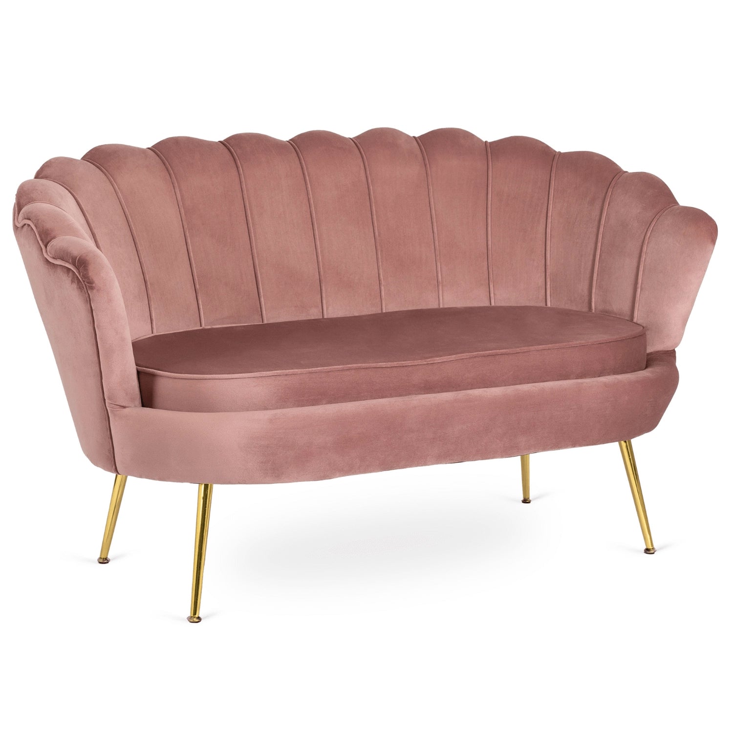 Dviejų vietų sofa ZENDAYA – rožinės spalvos, su auksinėmis kojelėmis