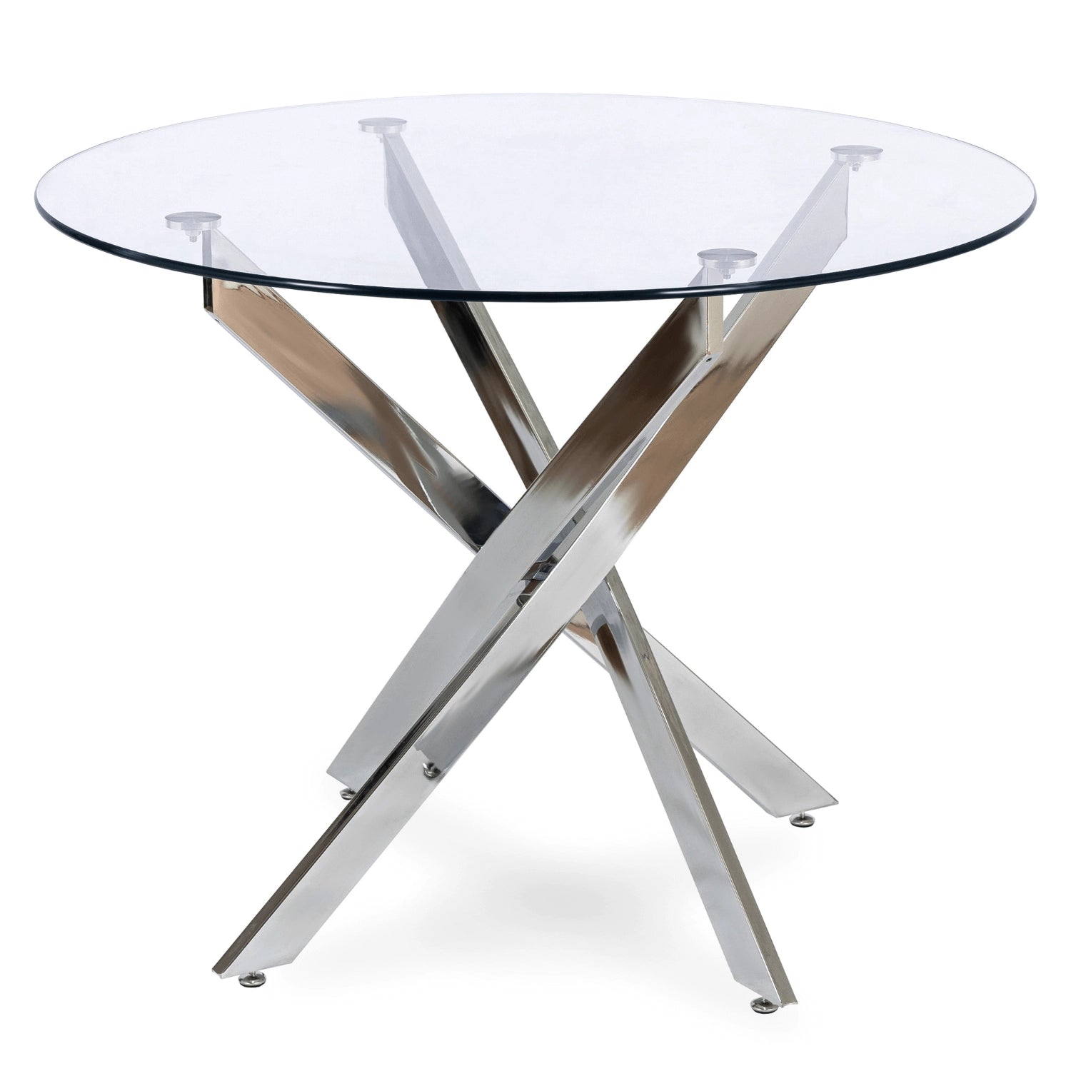 Apskritas stiklinis stalas SALLO 2, 110 cm, sidabrinės kojos
