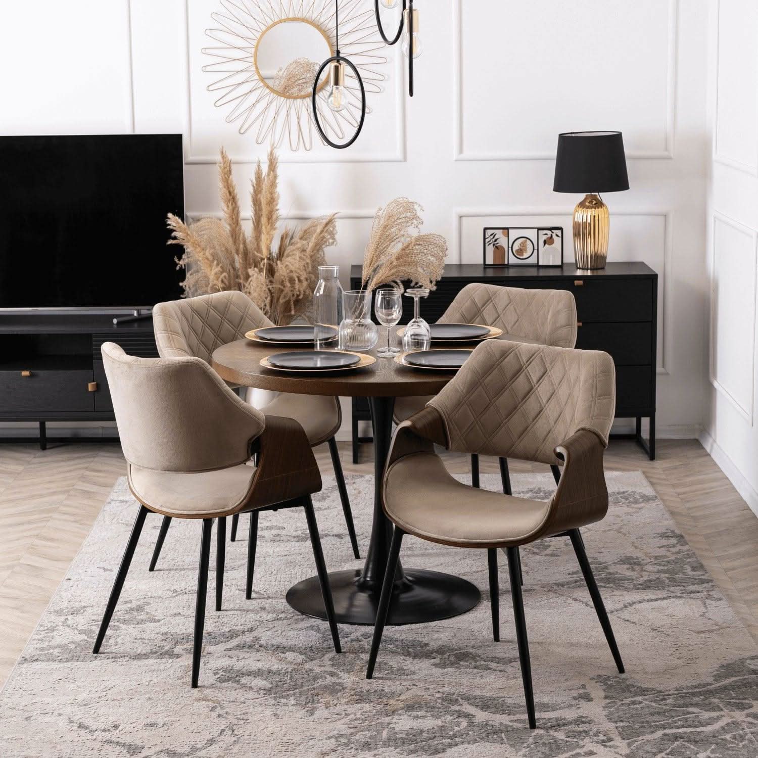 DAKOTA Beige/Walnut Veliūrinė kėdė