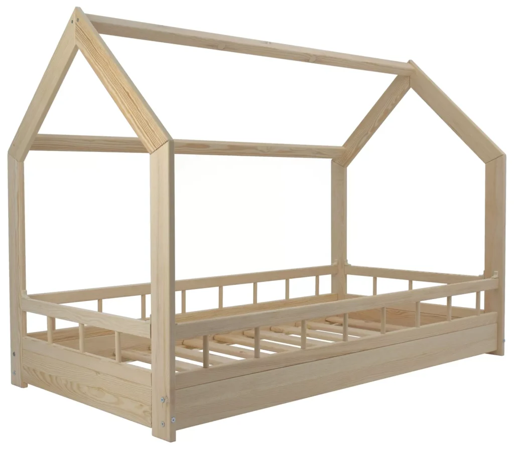 Medinė lova, skandinaviško stiliaus, moderni, vaikų lova, namų lova, 160x80+barjerai, natūrali