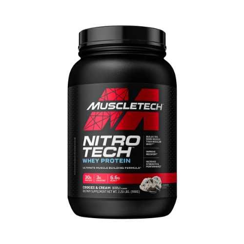 MuscleTech Nitro-tech performance series, liesos masės didintojas-izoliatas, 908 g - Balto šokolado su avietėmis