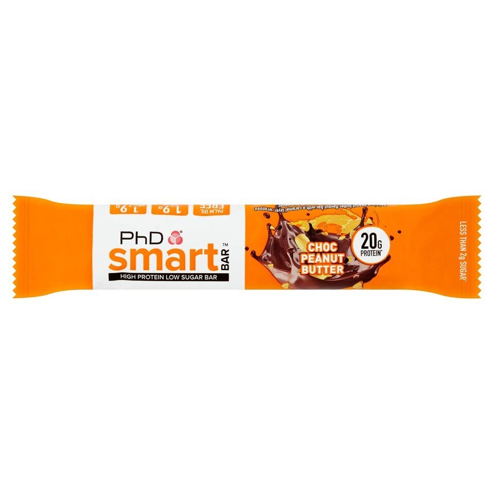 PhD Smart Bar Batonėlis, riešutų sviesto skonio, 64 g x 12 vnt. - Karamelės