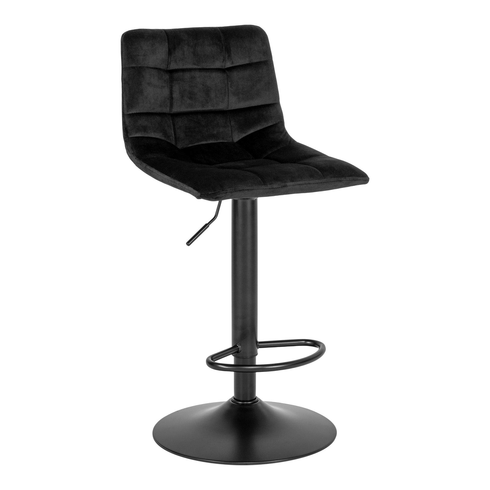 Aksominė reguliuojama baro kėdė | 43 x 88-108 x 45 cm | Juoda