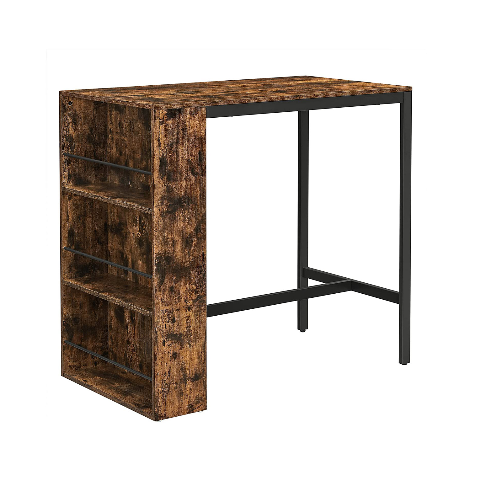 Industrinio stiliaus baro stalas su 2 lentynomis | 110 x 60 x 100 cm | "Rustic" ruda