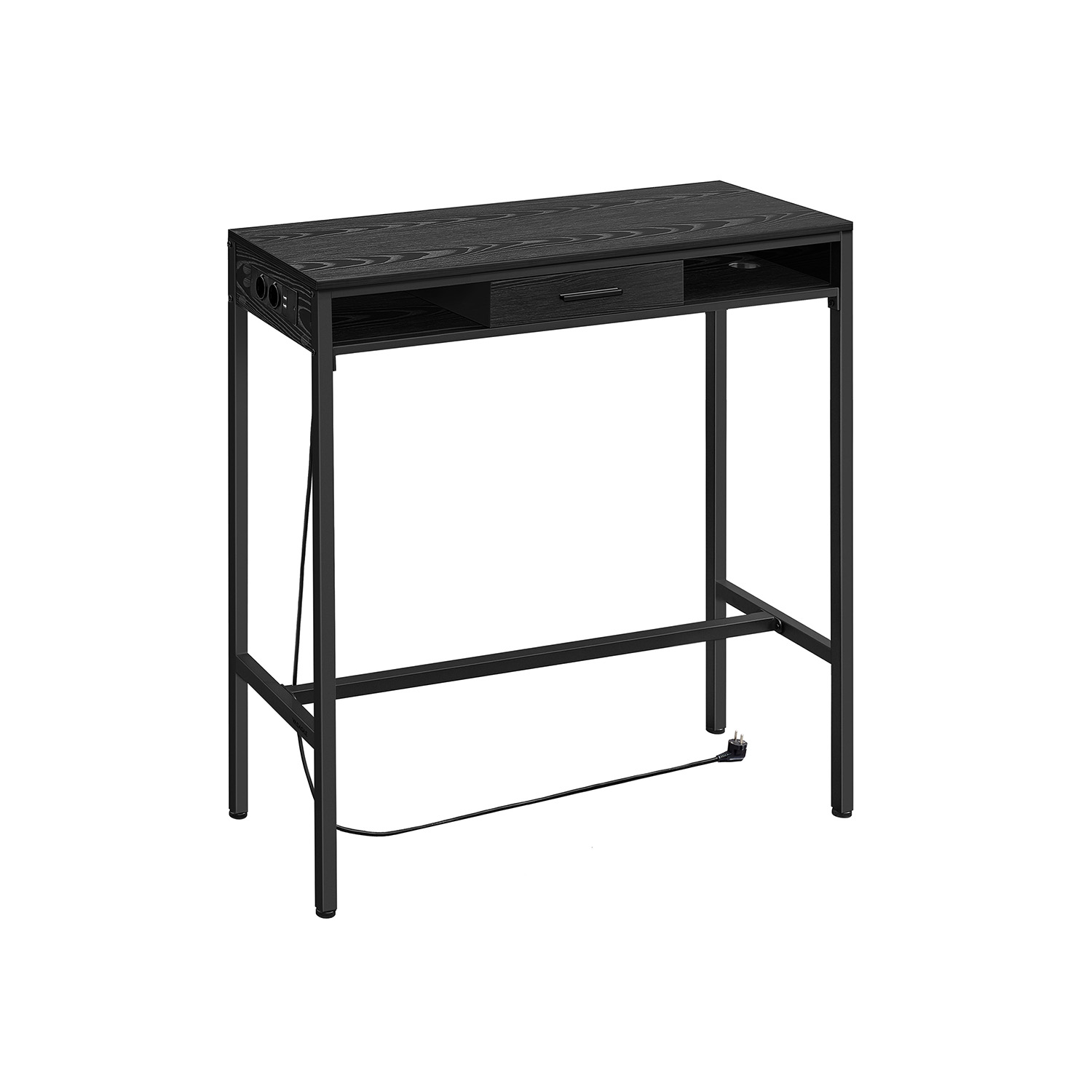 Baro stalas su įkrovimo stotele | USB ir el. lizdai | 40 x 99,8 x 104,6 cm | Juoda
