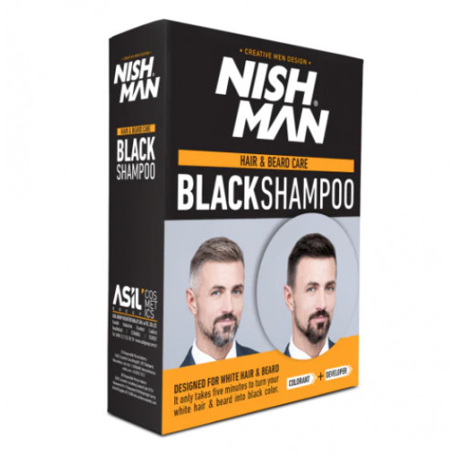 Nishman Hair & Beard Black Shampoo Plaukus ir barzdą dažantis šampūnas, 200ml+200ml