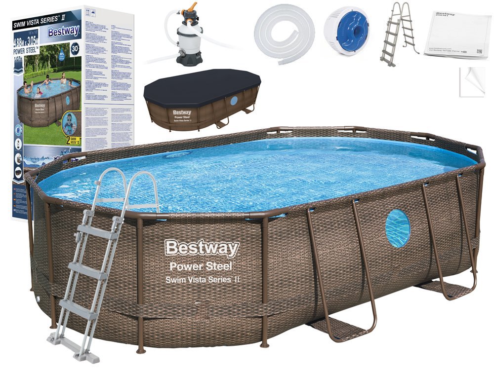 Baseinas Bestway "Power Steel Rattan", 488x 305x 107 cm