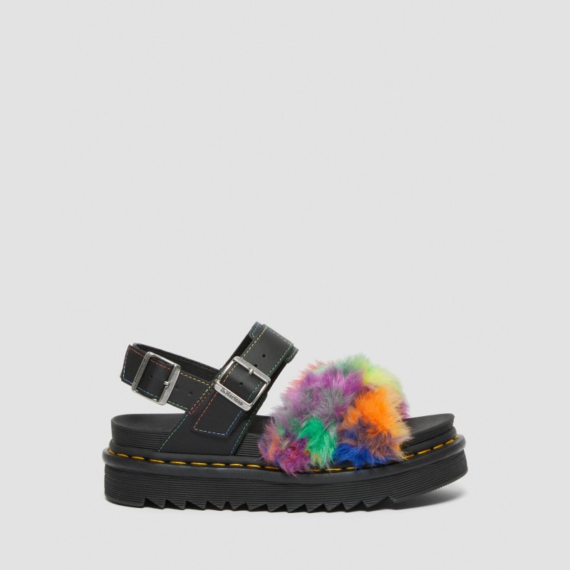 Dr. Martens VOSS II FLUFFY FAUX FUR STRAP SANDALS Black Hydro Leather - Dydis 37 (27348889 Basutės)