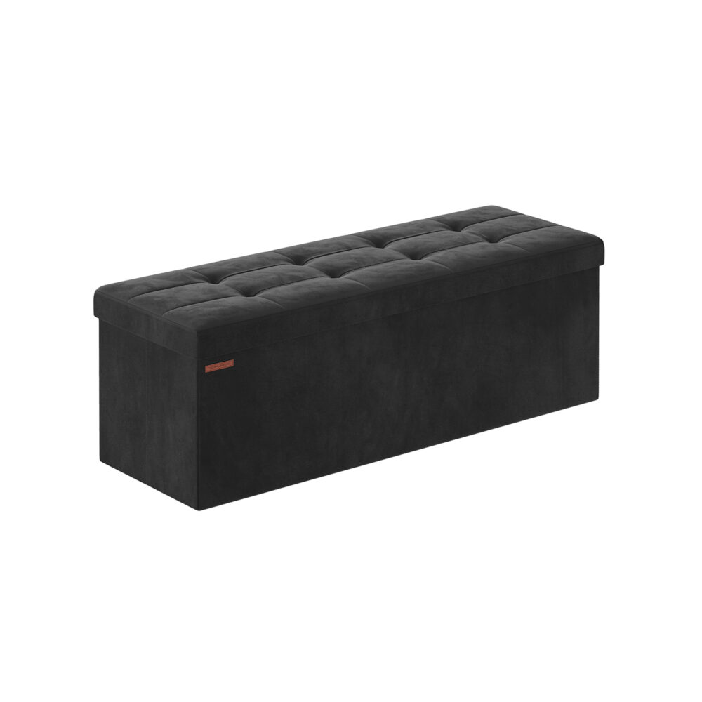 Tvirtas lengvas pufas su daiktadėže | 110 x 38 x 38 cm | 300 kg | Juoda