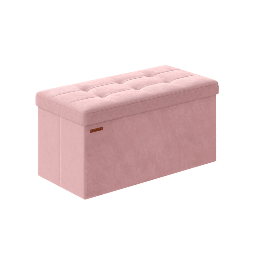 Tvirtas lengvas pufas su daiktadėže | 76 x 38 x 38 cm | 300 kg | Rožinė