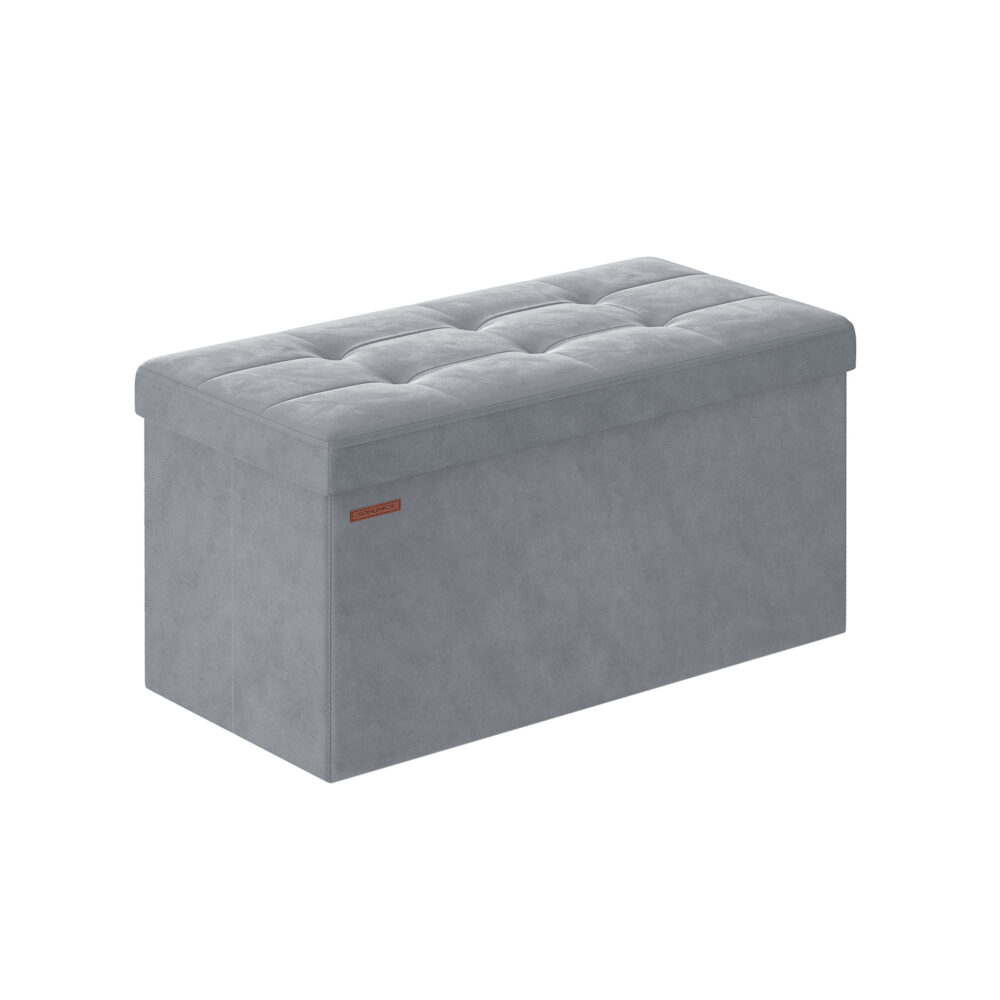 Tvirtas lengvas pufas su daiktadėže | 76 x 38 x 38 cm | 300 kg | Šviesiai pilka