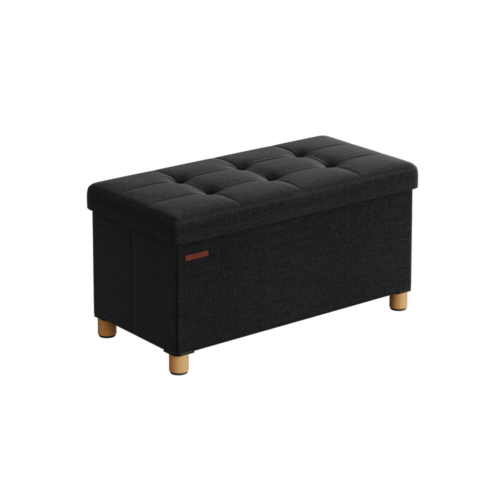 Tvirtas lengvas Minkštasuolis 38 x 76 x 40 cm su daiktadėže, juodas