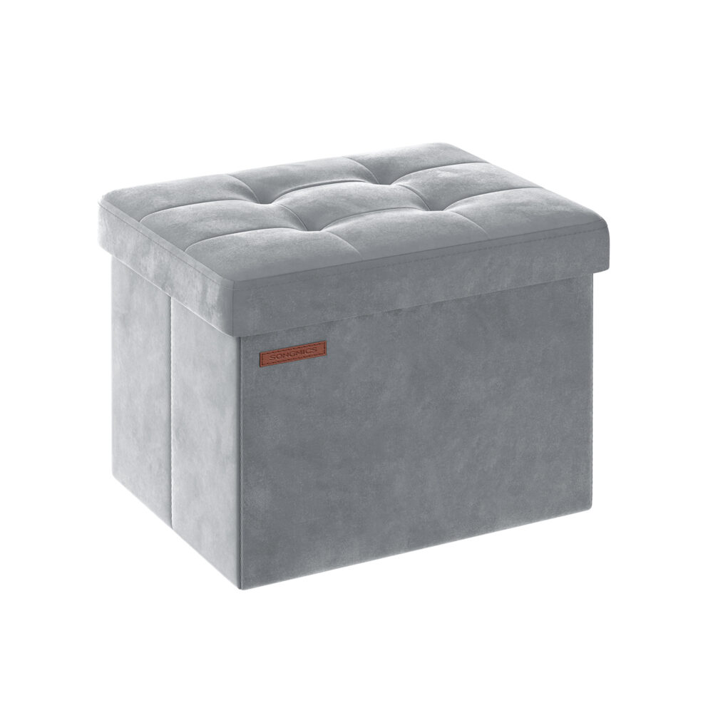 Tvirtas lengvas pufas su daiktadėže | 41 x 31 x 31 cm | 300 kg | Pilka