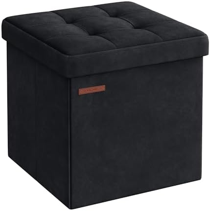 Tvirtas lengvas pufas su daiktadėže | 38 x 38 x 38 cm | 300 kg | Juoda