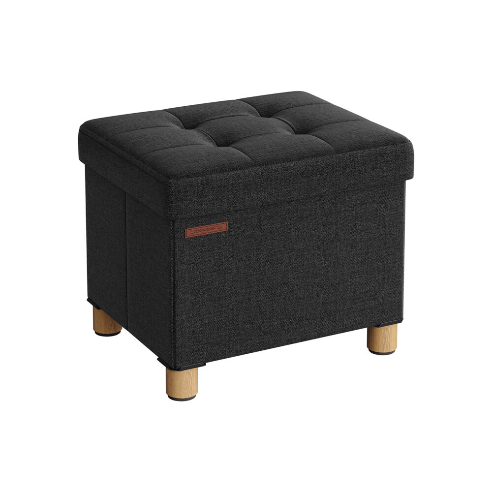 Tvirtas lengvas Minkštasuolis 32 x 40 x 33,5 cm su daiktadėže | Juoda