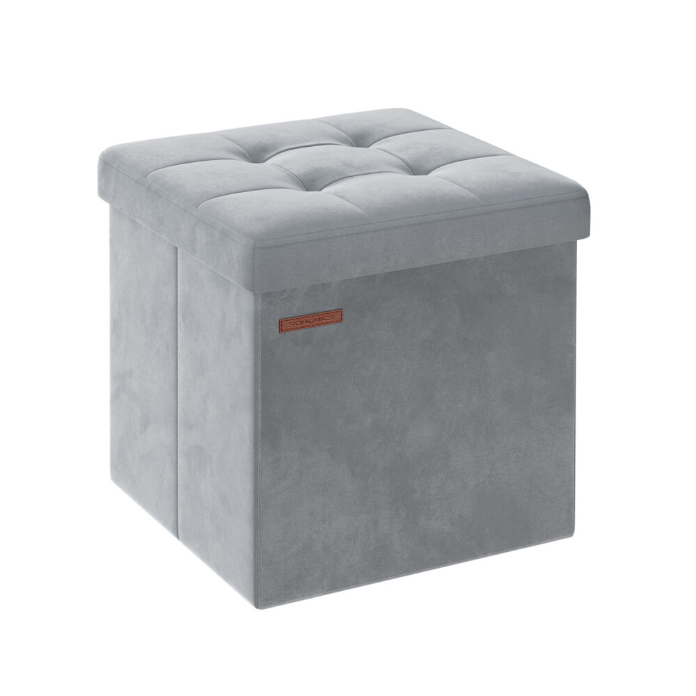 Tvirtas lengvas pufas su daiktadėže | 38 x 38 x 38 cm | 300 kg | Šviesiai pilka