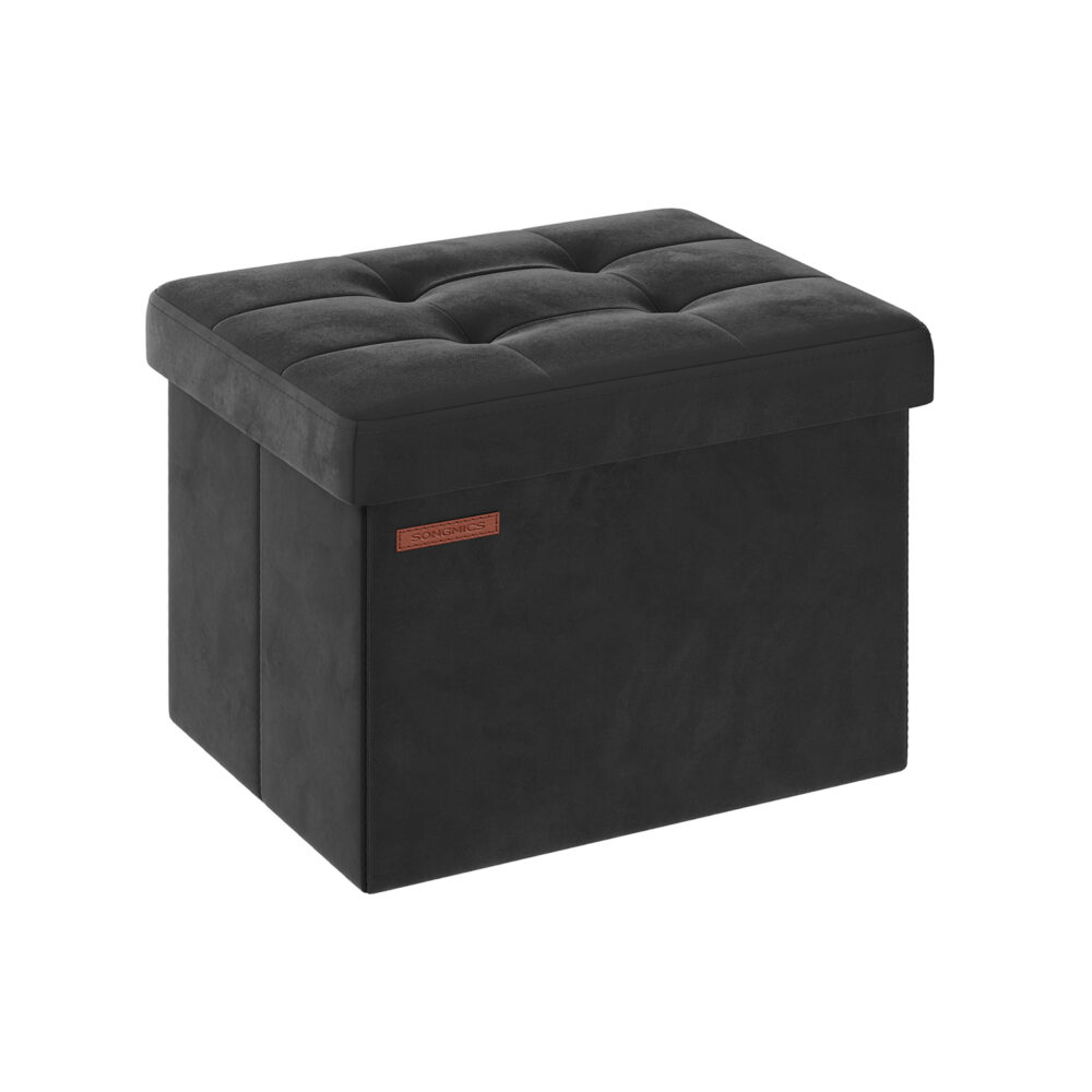 Tvirtas lengvas pufas su daiktadėže | 41 x 31 x 31 cm | 300 kg | Juoda