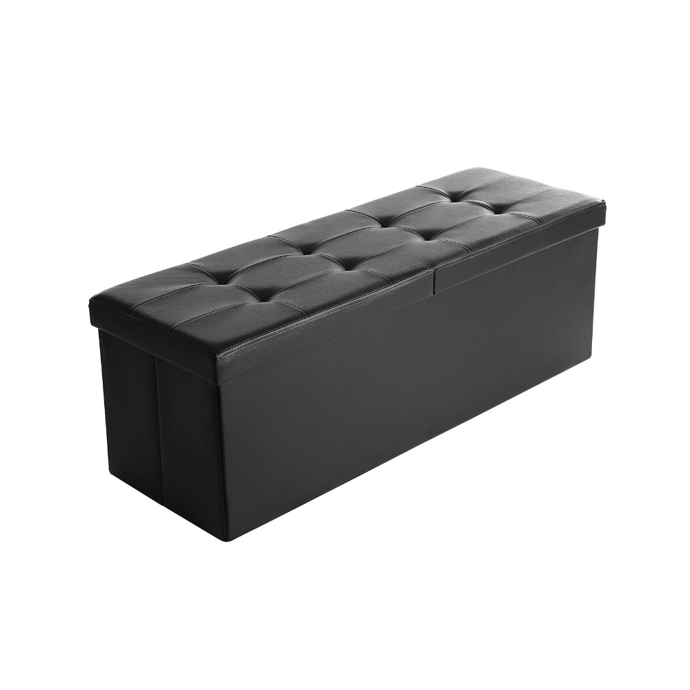 Tvirtas lengvas juodas pufas 110 cm | EKO oda