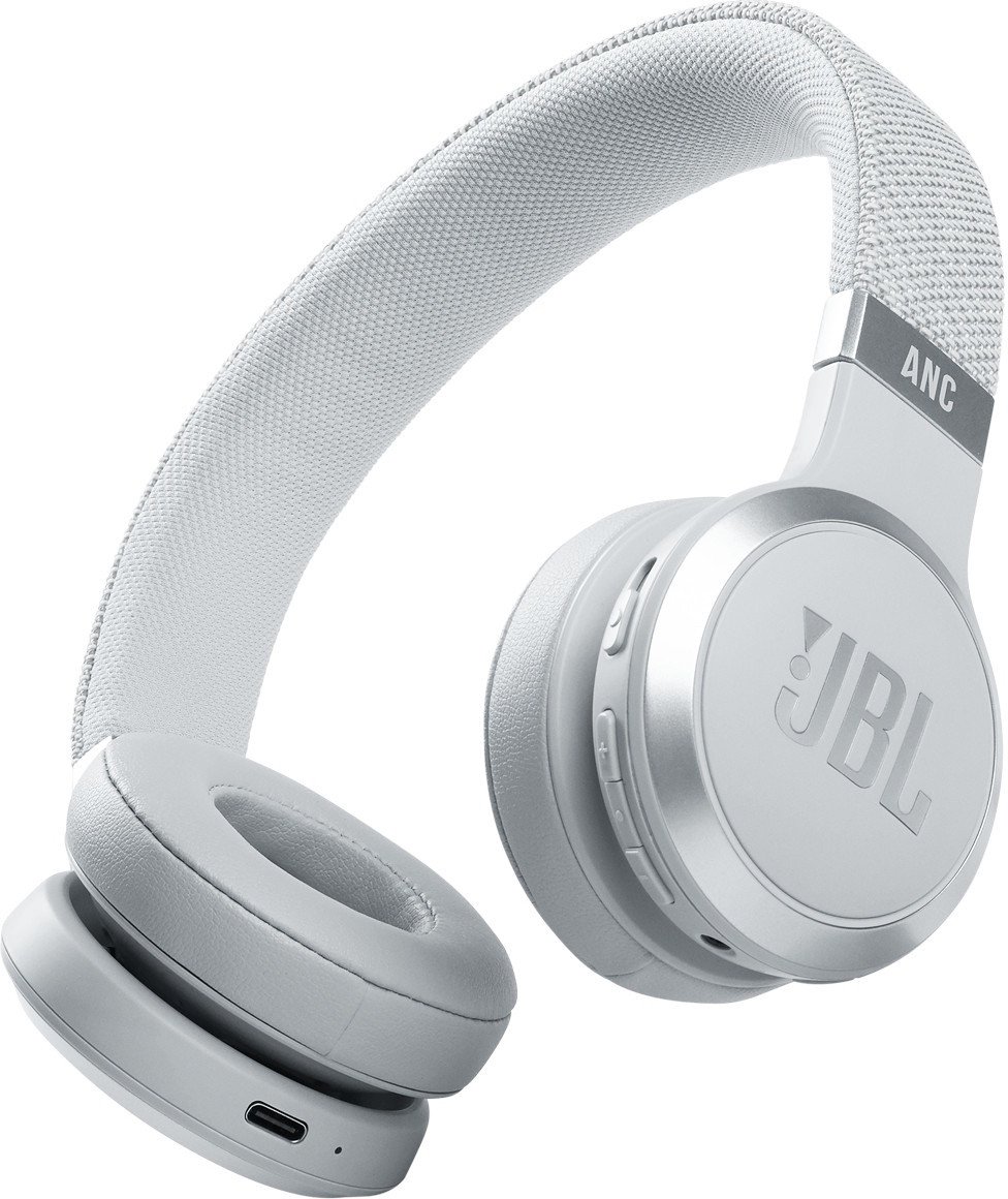 Ausinės JBL Live460BT, ant ausų, belaidės, triukšmo slopinimas, 50 val. baterija, USB-C, baltos