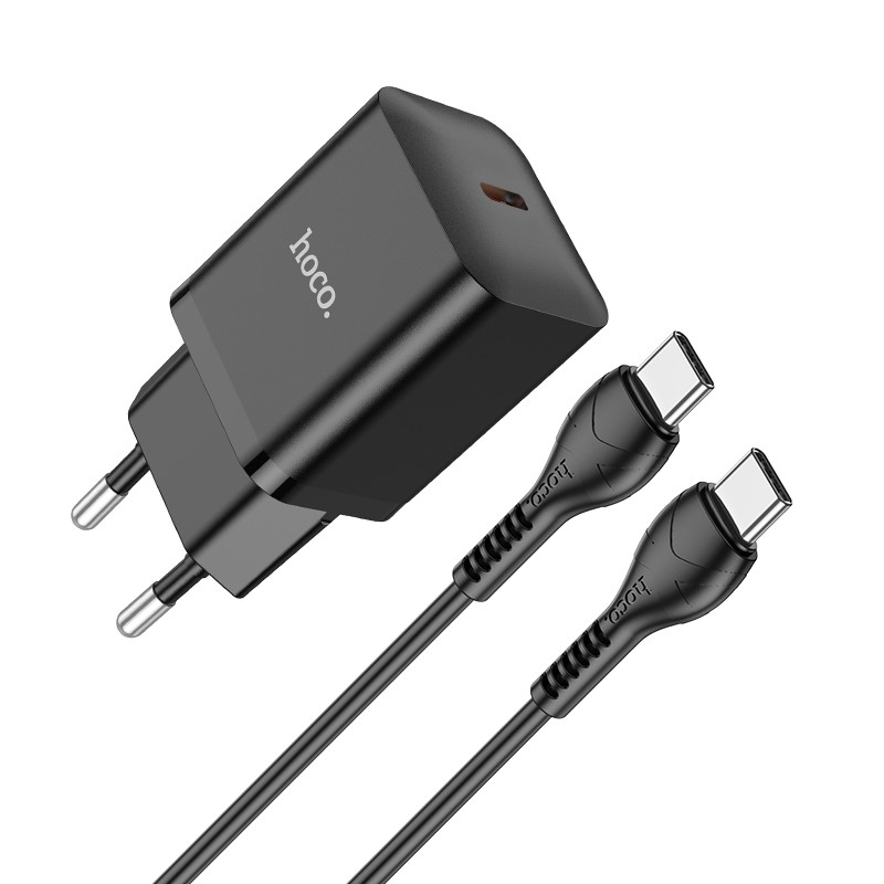 Įkroviklis Hoco N27 20W USB-C + USB-C to USB-C cable 1.0m juodas