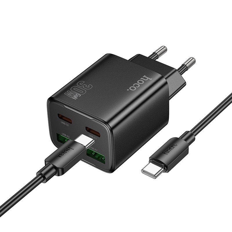 Įkroviklis Hoco N56 30W GaN 2xUSB-C/2xUSB-A + USB-C to USB-C cable 1.0m juodas