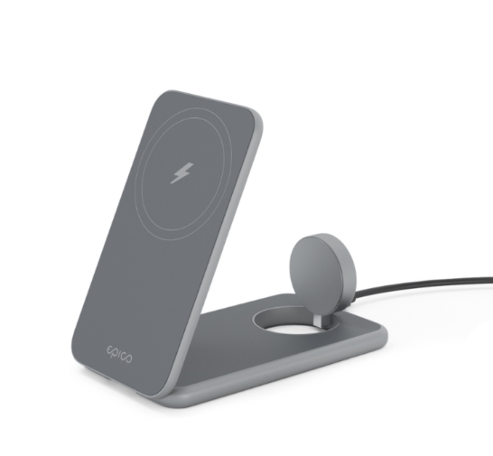 Belaidis įkroviklis su stovu Epico Wireless Magsafe 22 W, pilka