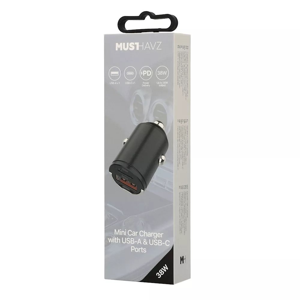 Car charger USB-A, USB-C 38W  by Musthavz Black