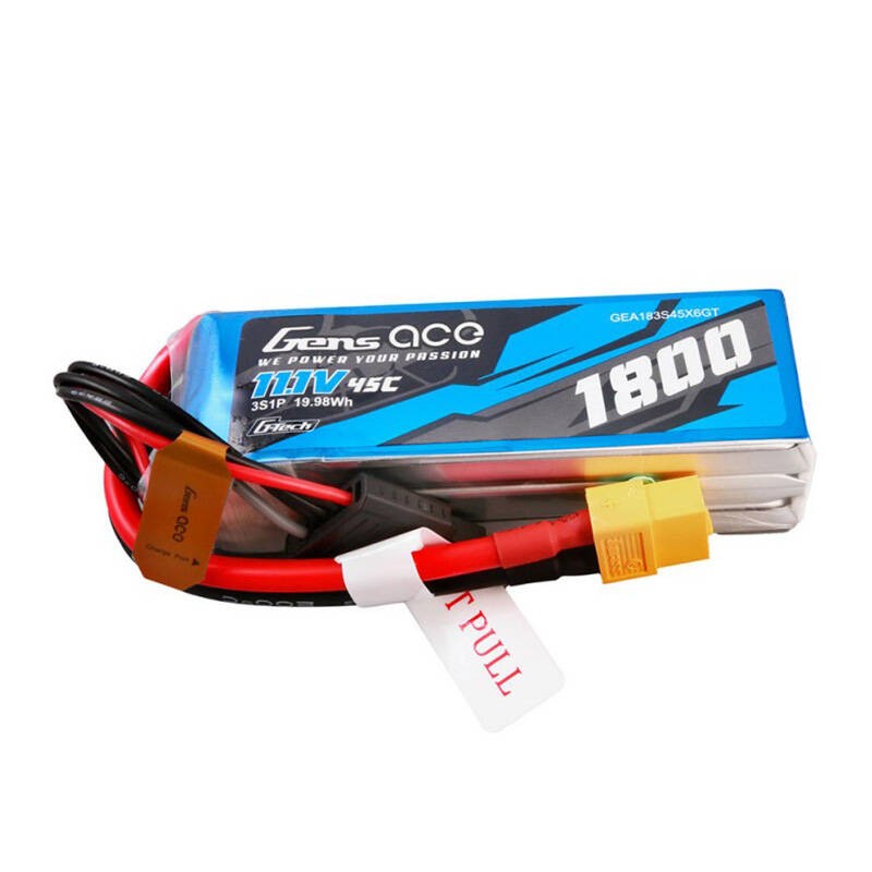 Gens ace G-Tech 1800mAh 11.1V 45C 3S1P Lipo akumuliatorių paketas su XT60 kištuku