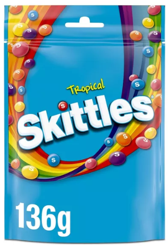 Kramtomi saldainiai SKITTLES (TROPICAL), 136g Kramtomi saldainiai SKITTLES (TROPICAL), 136g