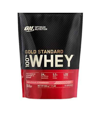 [1-2d.d.] OPTIMUM NUTRITION Gold Standard 100% Whey - 450-465g Braškės