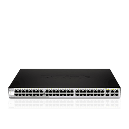 D-LINK DGS-1210-52, Gigabit Smart Switch with 48 10/100/1000Base-T ports and 4 Gigabit MiniGBIC (SFP) ports, 802.3x Flow Control, 802.3ad Link Aggregation, 802.1Q VLAN, 802.1p Priority Queues, Port mirroring, Jumbo Frame support, 802.1D STP, ACL, LLDP, Ca|DGS-1210-52/E