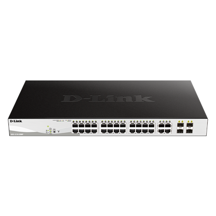 D-Link | Switch | DGS-1210-28MP | Web Management | Rack mountable | Gigabit Ethernet (copper) ports quantity 24 | SFP ports quantity 4 | PoE/Poe+ ports quantity 24 | Power supply type External | Lifetime month(s)|DGS-1210-28MP/E