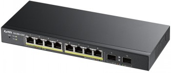 ZYXEL GS1900-10HP V2, 8-PORT GBE L2 POE SMART SWITCH + 2 SFP SLOTS, 802.3AT, DESKTOP, FANLESS, 70 WATT|GS1900-10HP-EU0102F