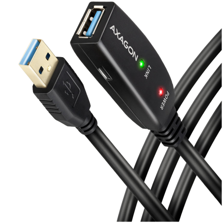 Axagon Active extension USB 3.2 Gen 1 A-M > A-F cable, 5 m long. Power supply option.|ADR-305