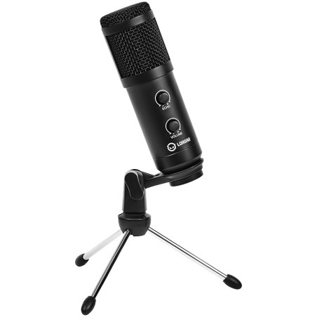 LORGAR Soner 313, Gaming Microphone, USB condenser microphone with Volume Knob & Echo Knob, Frequency Response: 80 Hz—17 kHz, including 1x Microphone, 1 x 2.5M USB Cable, 1 x Tripod Stand, dimensions: Ø47.4*158.2*48.1mm, weight: 243.0g, Black|LRG-CMT313