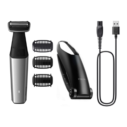 Philips 5000 series showerproof body groomer BG5021/15 long attachment for hard to reach areas,  skin friendly shaver 3 click-on combs|BG5021/15